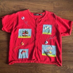 Red Embroidered Button Down Shirt